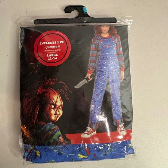 Chucky Child Costume Jumpsuit Large 12 14 Good Guys Horror Halloween Kids - Picture 2 of 8